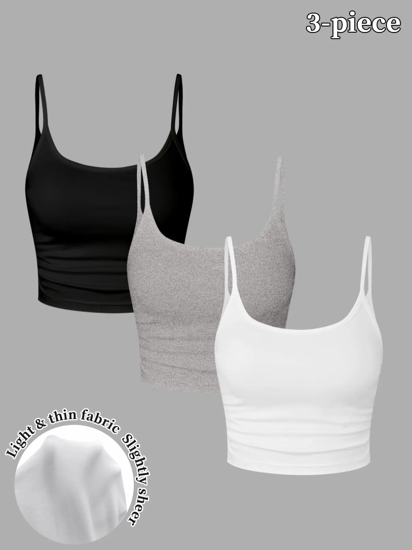 3 Piece Set Slim-Fitting Crop Tops Spaghetti Strap in, Heather, Casual Backless Ruched Tanks for Spring Summer Fashion Womenswear Backless Slim Cami Casual Comfy Cami