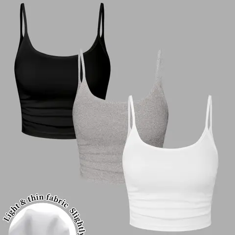 3 Piece Set Slim-Fitting Crop Tops Spaghetti Strap in, Heather, Casual Backless Ruched Tanks for Spring Summer Fashion Womenswear Backless Slim Cami Casual Comfy Cami Cropped Tank Tops
