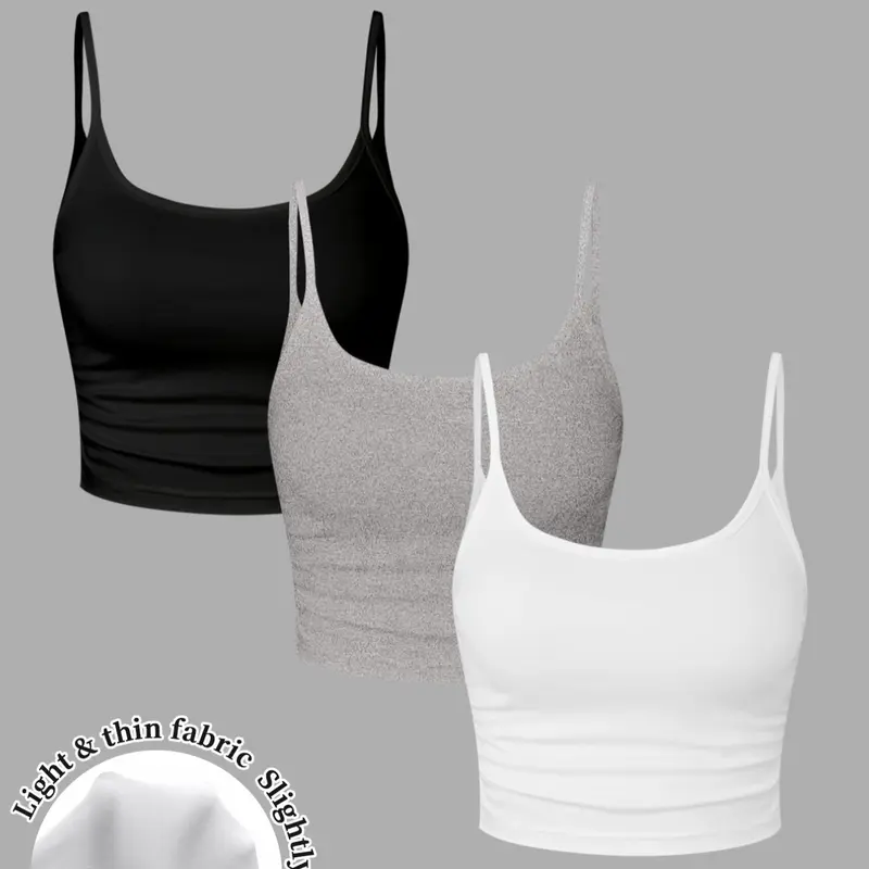 3 Piece Set Slim-Fitting Crop Tops Spaghetti Strap in, Heather, Casual Backless Ruched Tanks for Spring Summer Fashion Womenswear Backless Slim Cami Casual Comfy Cami Cropped Tank Tops