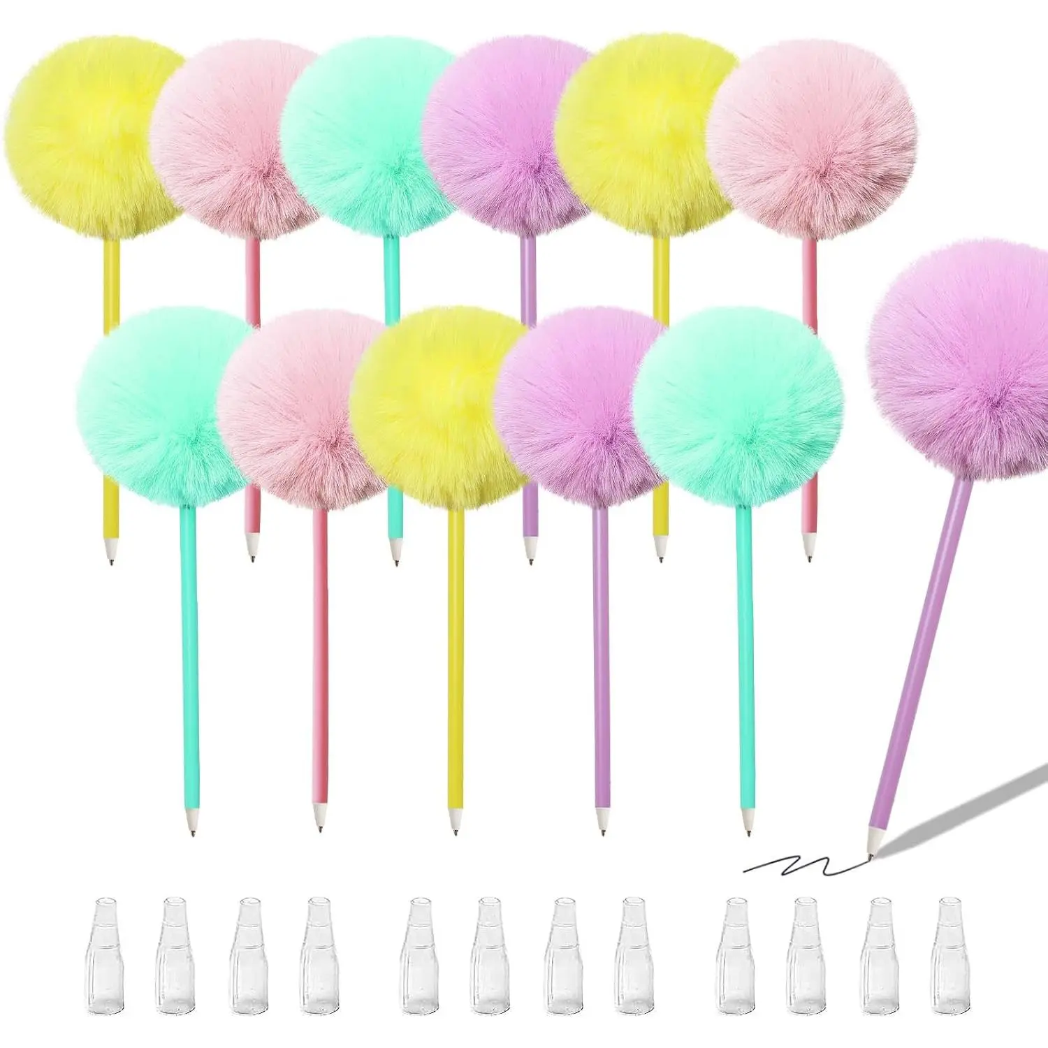 12 Pack Pom Pom Ballpoint Pen Colorful  Ball Pen Cute  Pen Pom Pom Pens for Girls Party Supplies, Pen Cute Stationery and Office Supplies