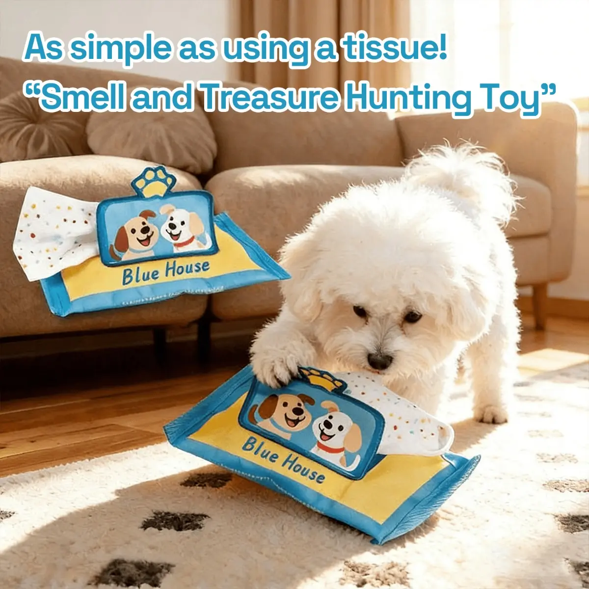 Premium Squeaky Plush Dog Snuffle Toy, High-Quality Tissue Box Treat Dispenser with Hidden Food Pockets, Battery-Free Interactive Boredom Buster & Mental Stimulation Chew Toy for Heavy Chewers