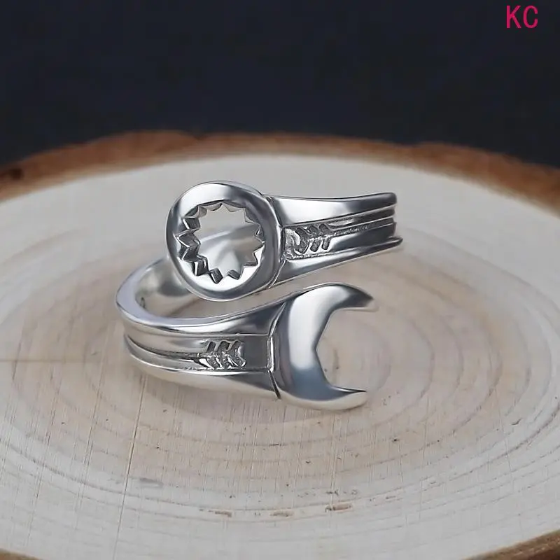 Wrench Shaped Open Ring, Men’S Vintage Thai Silver Finished Finger Ring, Minimalist Creative Design For Daily Fashion Matching