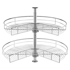 VEVOR 28" Kidney Shaped Chrome Corner Organizer, 360 Rotatble Kitchen Base Cabinet Blind Corner, 2 Tier Height Adjustable Storage Rack, Carbon Steel Lazy Susan Replacement Shelf for Cabinet Corner