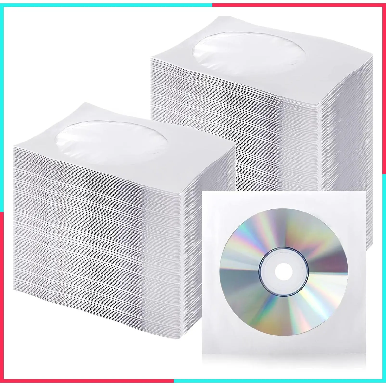 1000 Pack Thick White Paper CD DVD Sleeves with Clear Window and Flap, Dust Proof Protective Disc Storage for Music, Movies and Home Office
