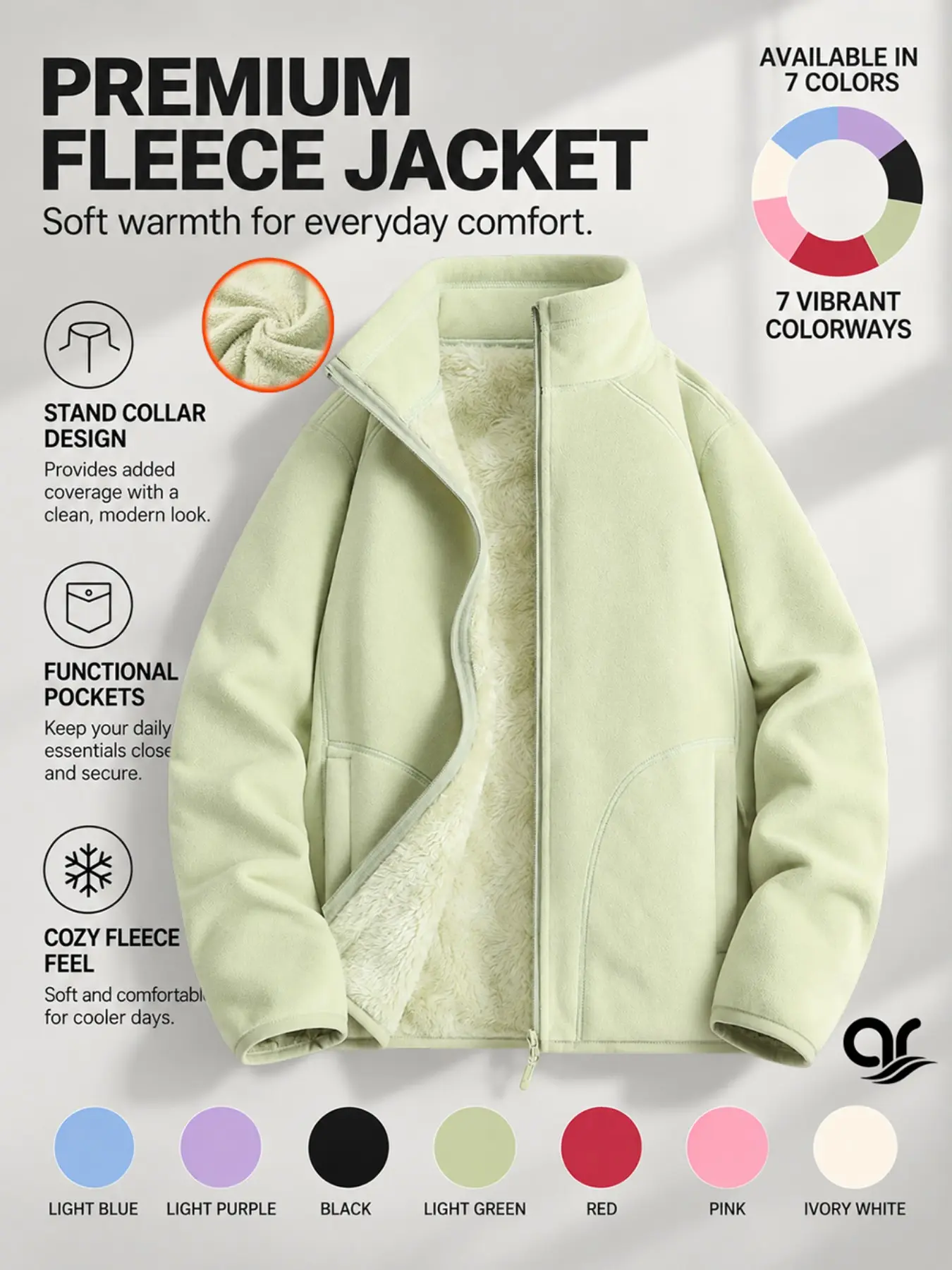 AR Women's Full Zip Fleece Jacket Lined Cozy Warm Outerwear with Pockets, Athletic Winter Coat for Workout Running Hiking Casual Daily