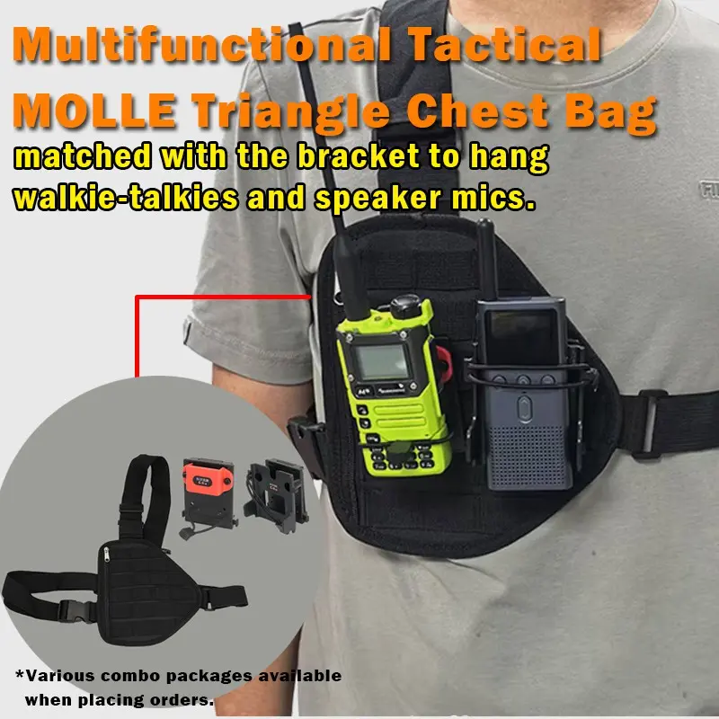Tactical Molle Adjustable Portable Radio Chest Pack, Multifunctional Chest Bag, Compatible with Walkie Talkie, Speaker Mic & Cell Phone, Outdoor Quick-Release Pack for Cycling Motorcycle Hiking, MOLLE Extension Accessory Bag Unisex