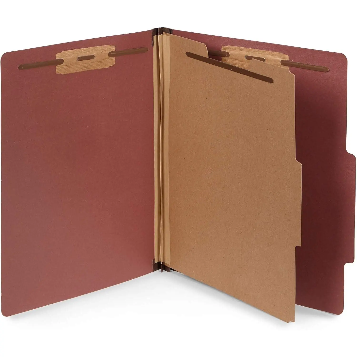 30 Brick Red Classification Folders, 1 Divider, Letter | Heavy duty 25pt pressboard, 1 divider, 4 partitions, 2 in expansion, 2 prong, medical, law and office files