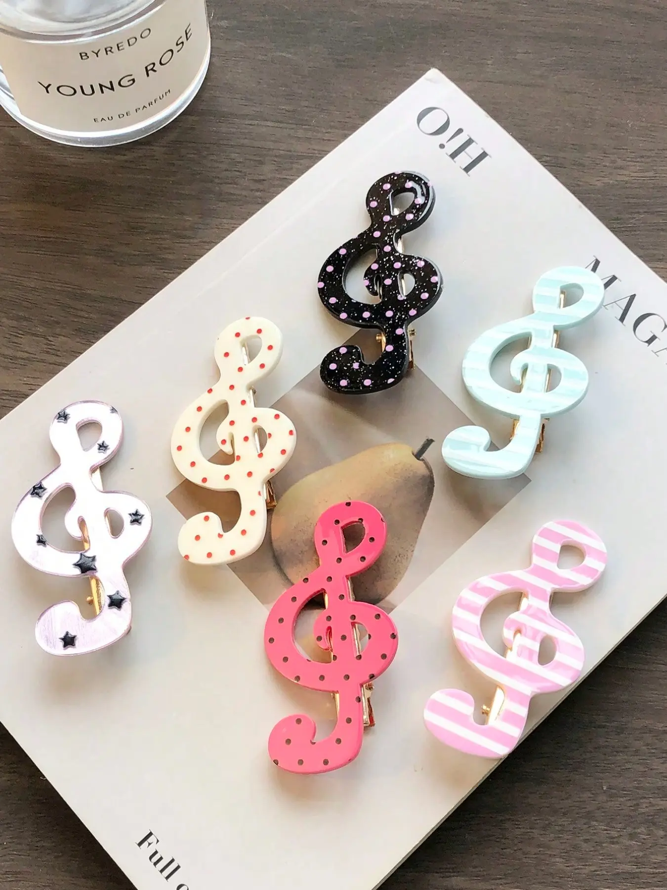 6 Pcs Cartoon Note Hair Clips, Fun Hair Clips, Cute Polka Dot Striped Pattern, Ideal for Women, Perfect for Festivals, Parties, Dates, Outdoor Events, Hair Clip In