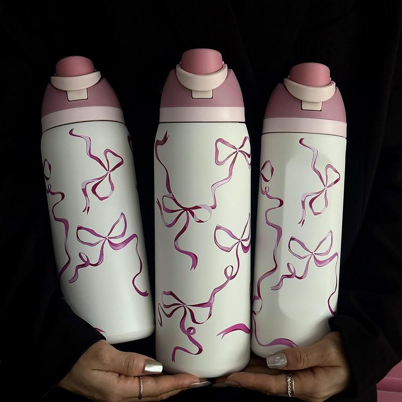 Butterfly Pattern Vacuum Flask, 1 Count 24oz-32oz-40oz Large Capacity Insulated Water Bottle with Straw, Drinking Cup for Home Office School, Leakproof Insulated Tumbler, Drinkware