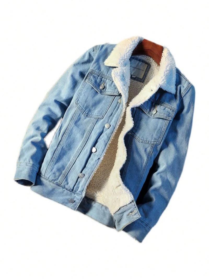 Men's Winter New Solid Color Velvet Neck Thickened With Velvet Simple Warm Cowboy Jacket Brand Men's Winter Lamb Velvet Jacket