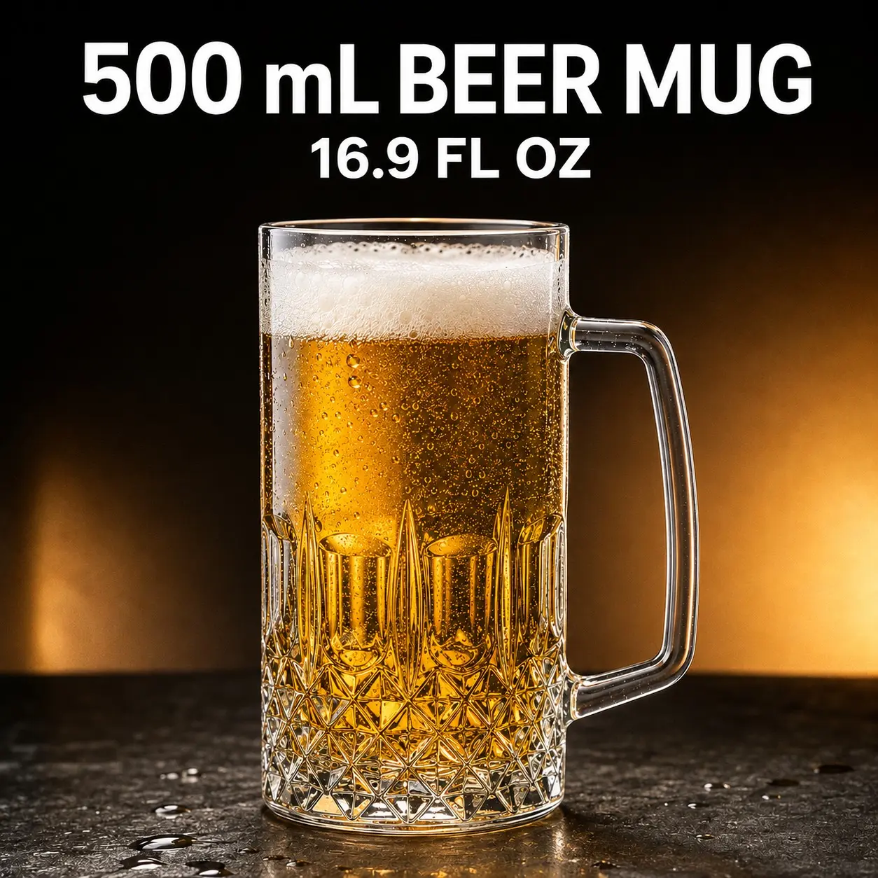 500ml Large Glass Beer 1803 Mug with Handle, 16.9 fl oz Clear Beer Stein, Heavy Duty Drinking Glass for Beer, Lager & Cold Drinks
