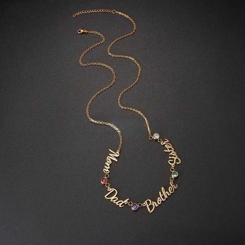 AS827 Personalized Custom Name Birthstone Pendant Stainless Steel DIY Necklace Mother's Day Valentine's Day Gift