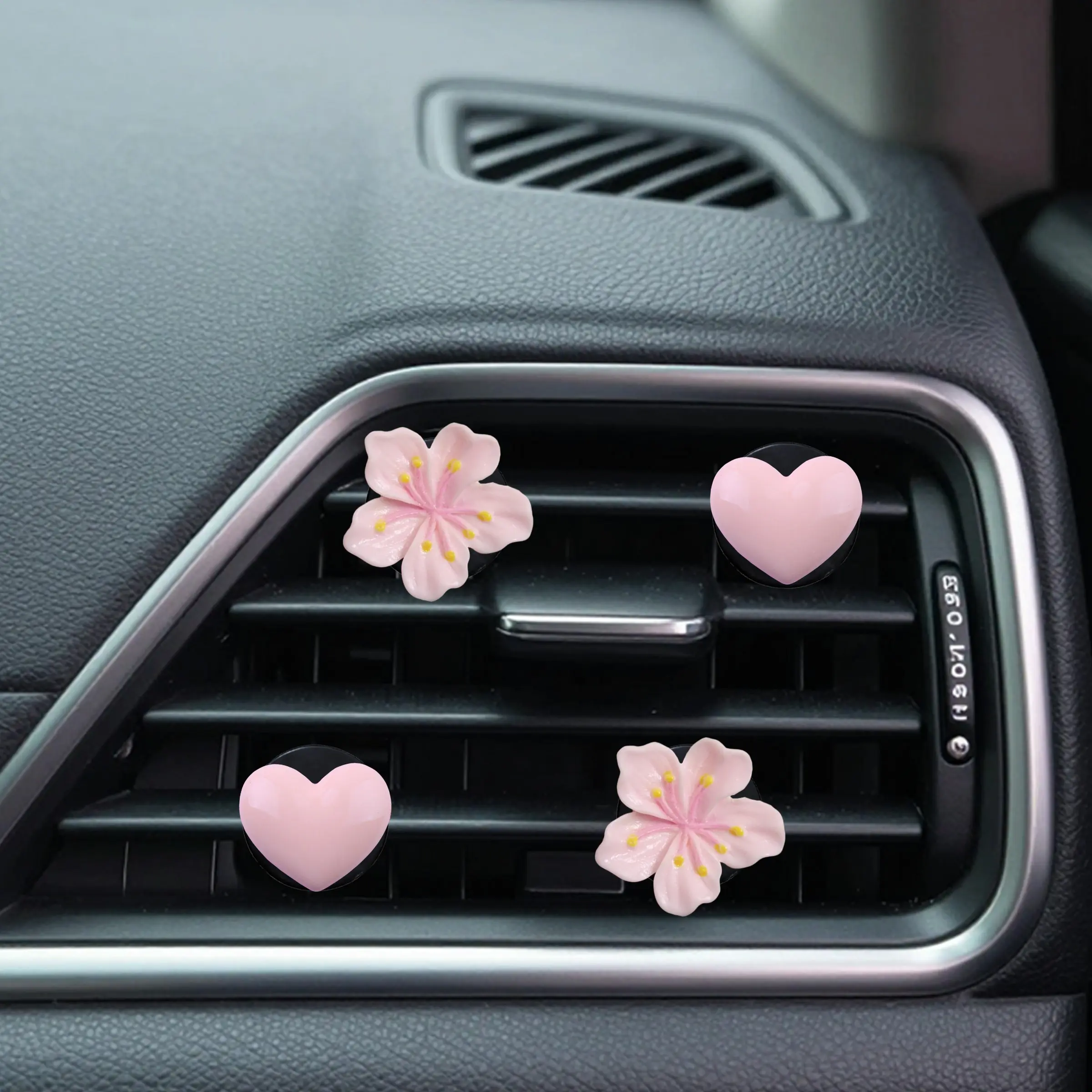 4pcs Cherry Blossom Car Air Vent Clips, Car Vent Accessories, Elegant Lightweight Fashion, Cute Holiday Gift, No Scent, Requires Fragrance Insert