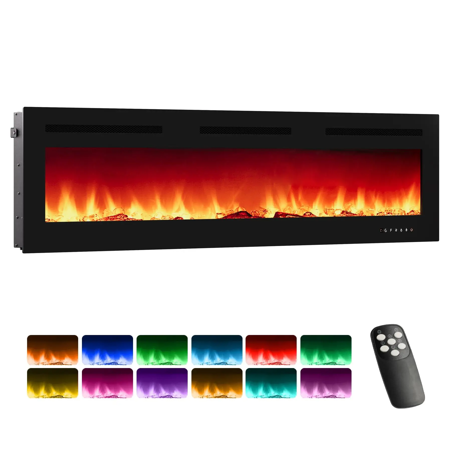 Garvee 72" Wall Mounted Electric Fireplace Insert, 1500/750W Ultra Narrow Frame Fireplace Heater with 3 Heating Modes, 12 Flame Colors, Remote Control, Timer & Touch Screen, Low Noise Indoor Heater