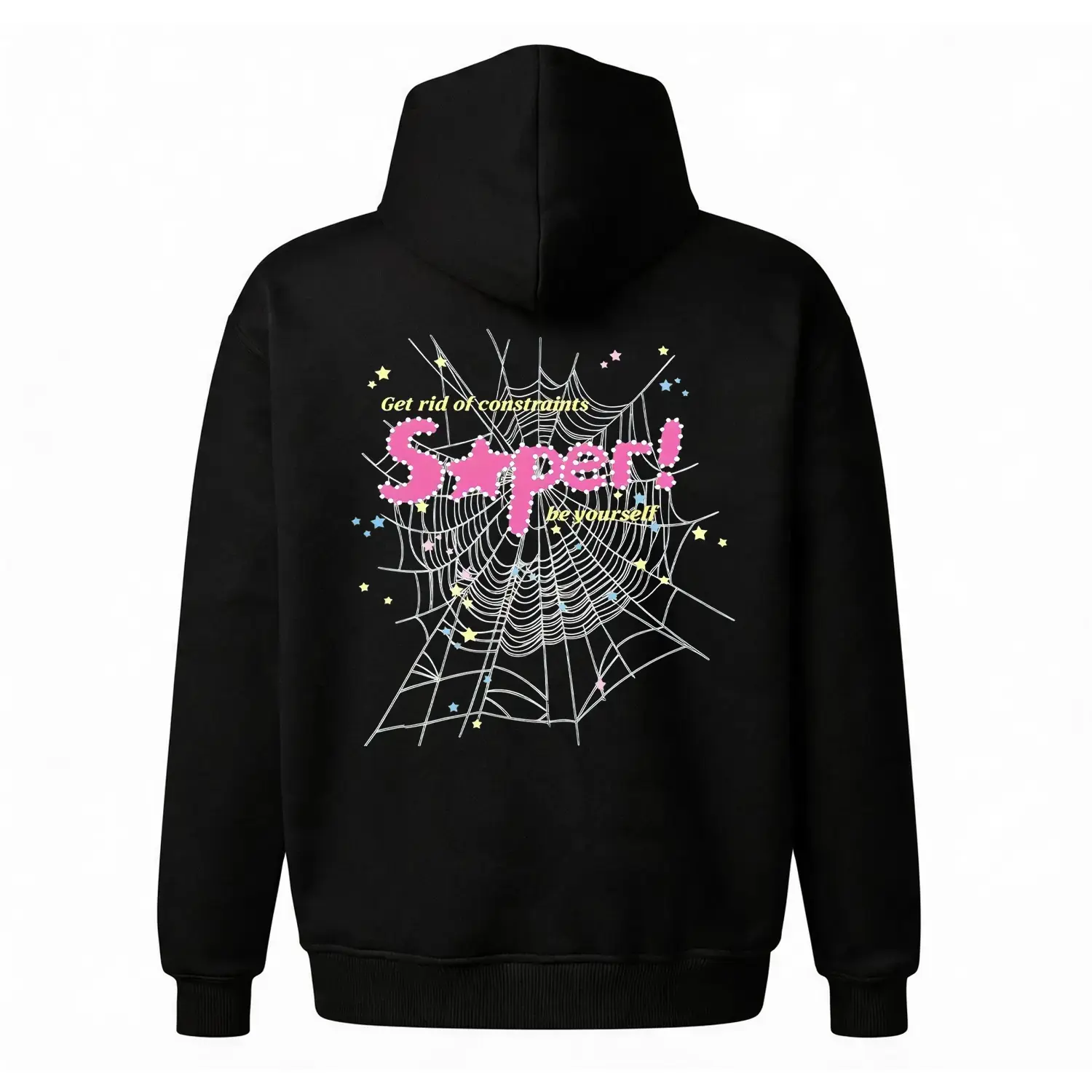 Menswear Long Sleeve Cotton-Poly Pullover Y2K Grunge 90s Spiderweb-Pixel Print Oversized Unisex Fleece Baggy Hoodie, Alt Aesthetic Cozy Casual Loungewear, Trendy Birthday Gift