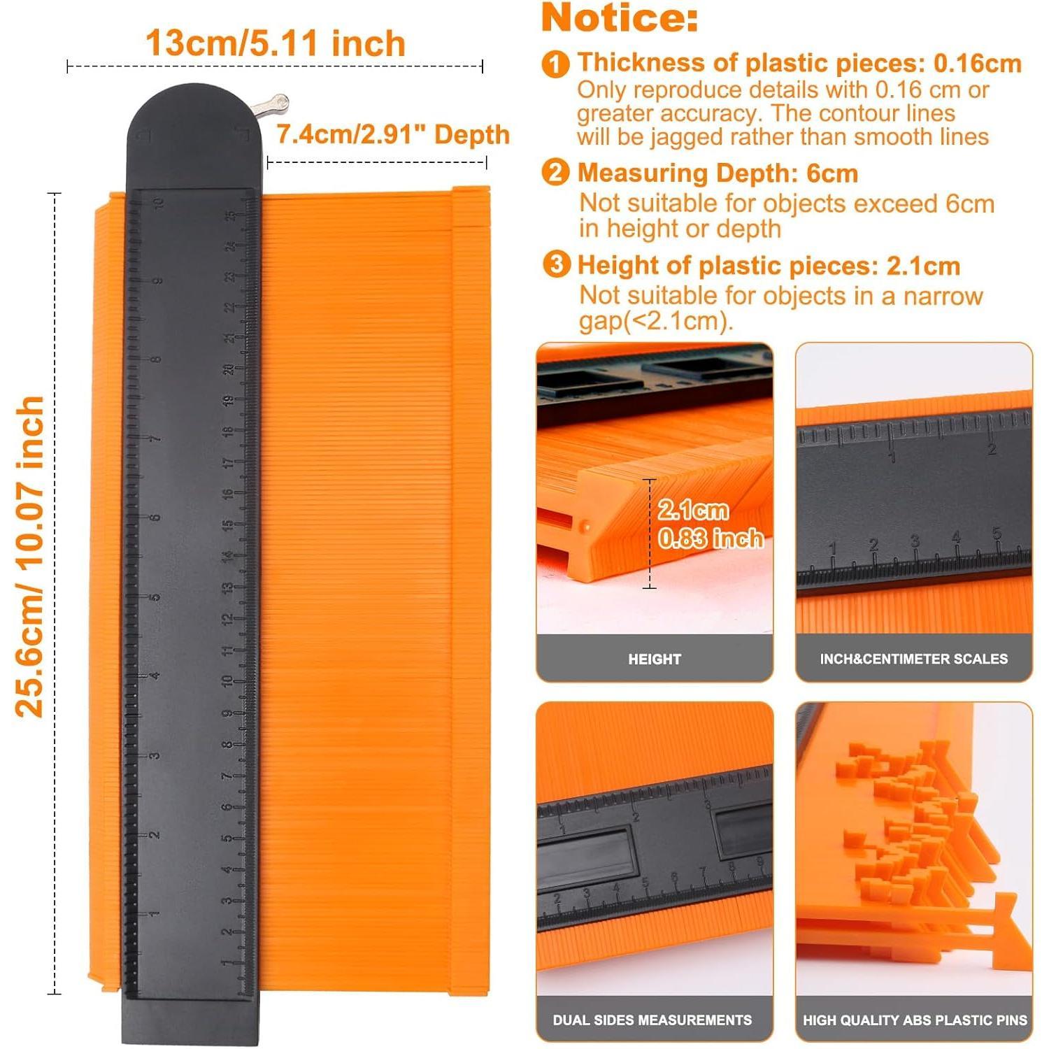 10 Inch Super Gauge Shape and Outline Tool, Contour Gauge Profile Tool with Lock, Measuring Tools Shape Duplicator Woodworking Tools