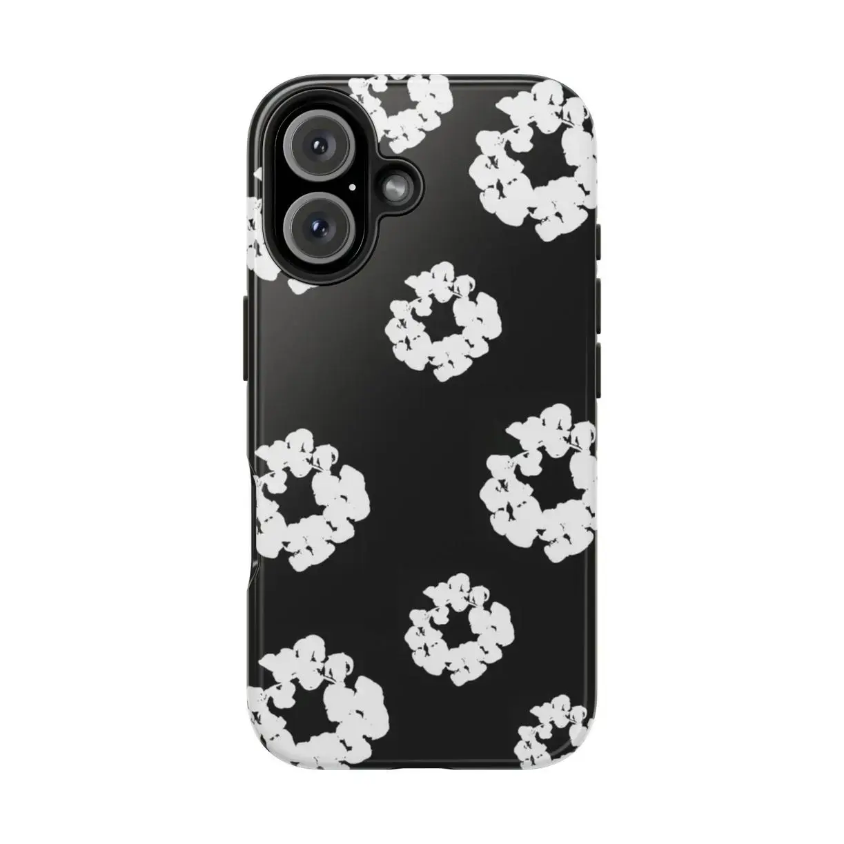 Black Flower Print Gloss Finish Smartphone Case for iPhone Series (17 Pro Max Plus Air/16/15/14/13/12/11) - Fits iOS, Raised Bezels, Comfortable Stretch, Cozy Fit, Handheld Protection Casing
