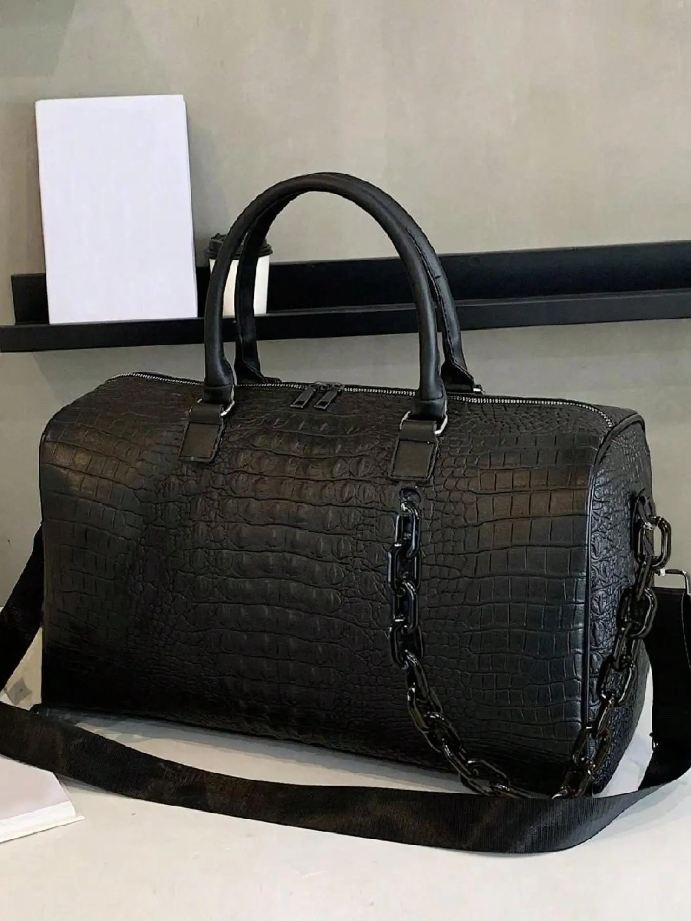 Crocodile Pattern Travel Bag, PU Material, Detachable Strap, Large Capacity, Unisex, Ideal for Business, Camping, Daily Use