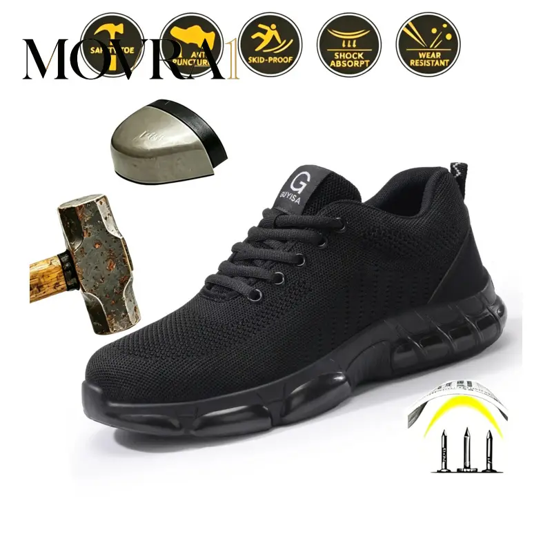 MOVRA1 Men's Steel Toe Safety Footwear - Anti-Smash, Anti-Puncture, Air Cushion Soft Sole Sneakers Work & Security Guards, Breathable Casual All-Season Shoes