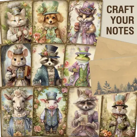 Animal Themed Postcard Set, 48pcs/set Including 12 Postcard & 4 Envelope & 32 Sticker, Envelope Postcards, Greeting Card for Scrapbooking Supplies, Junk Journal, Crafts, DIY Card Set, Scrapbook Materials, Card With Envelope
