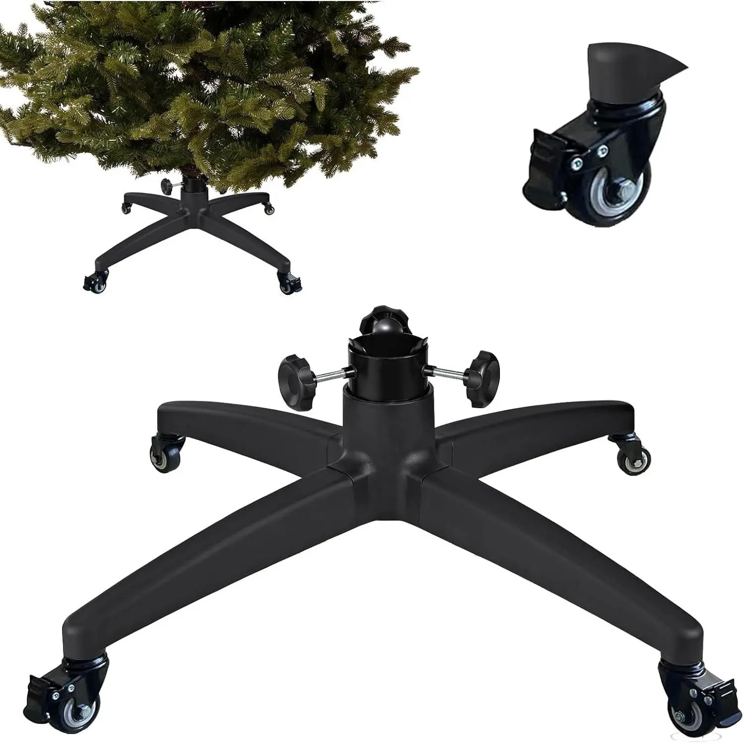 Rolling Artificial Christmas Tree Stand Base Movable Fake Tree Stand for Artificial Christmas Trees up to 7.5 feet Tall Green Skirt Set (Black, 29)