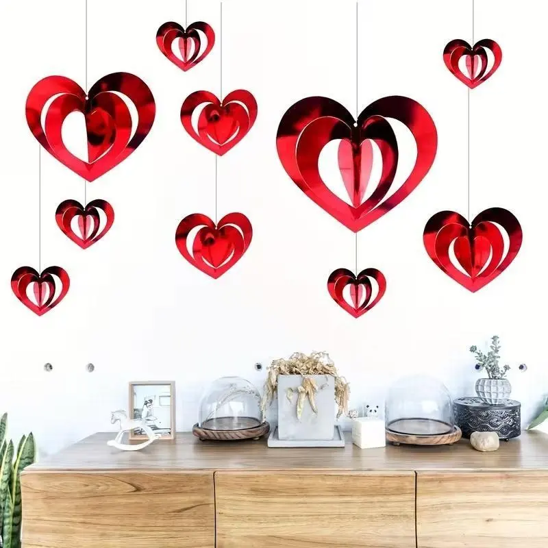 16 Heart-Shaped 3D Tags Spiral Hanging Decorations, Valentine's Day Love Decoration, Wedding Gift, Paper Material, Romantic Proposal