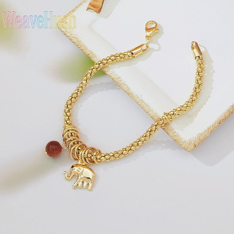 Hot Sale 18K Gold Plated Copper Baby Elephant Beaded Bracelet, Fashion Wave Bead Chain Bracelet for Women, Cute Dainty Animal Charm Jewelry, Perfect Friendship Gift for Best Friend, Birthday Gift & Daily Wear Accessory for Party & Vacation