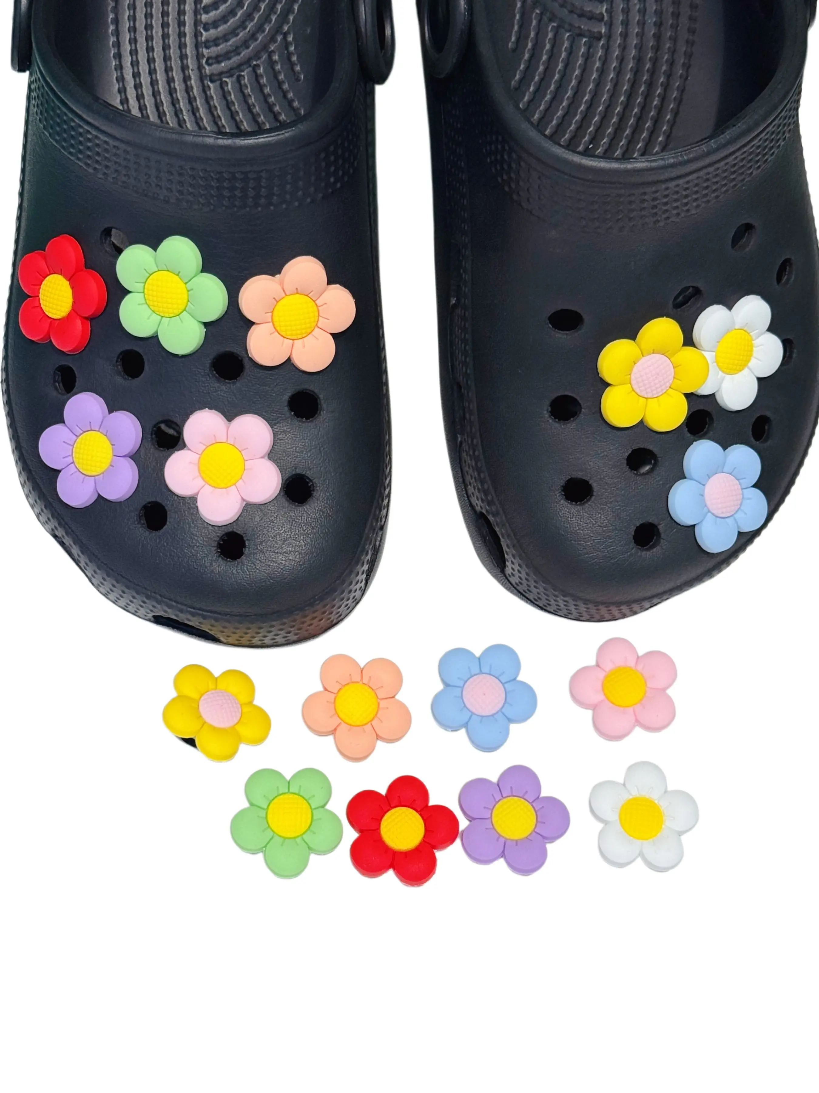 16pcs Colorful Flower Pattern Shoe Accessories, Shoe Decoration Charms, DIY Holey Shoes Button Sandals Decor, Fit for Children and Adults, All Seasons