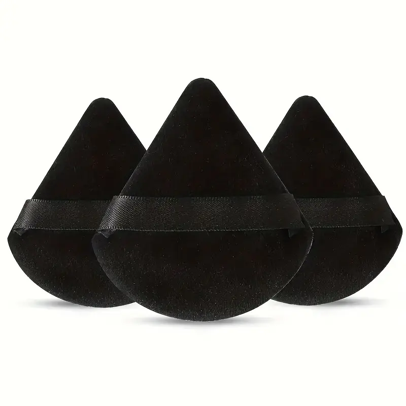 3-Piece Triangular High-Density Fluffy Short Velvet Dry Powder Makeup Pad, Super Soft Dual-Sided Foundation Sponge, Cosmetics Tool
