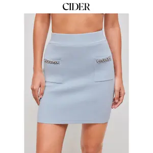 Cider [size 2-10] Knit Mid Rise Solid Rhinestone Mini Skirt