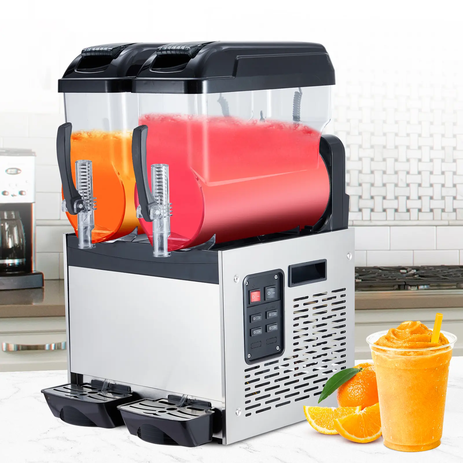 24L Frozen Margarita & Smoothie Dispenser, Black Stainless Steel Slush Maker with Auto Clean Function, Heavy Duty Beverage Tool for Restaurant and Home