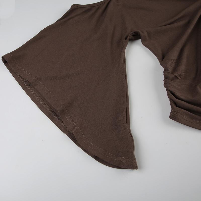 Women's Street Style Vintage Beaded Asymmetrical Batwing Sleeve Top, Fitted Waist Retro Shirt for Spring & Fall Casual Wear, Casual Classy Top