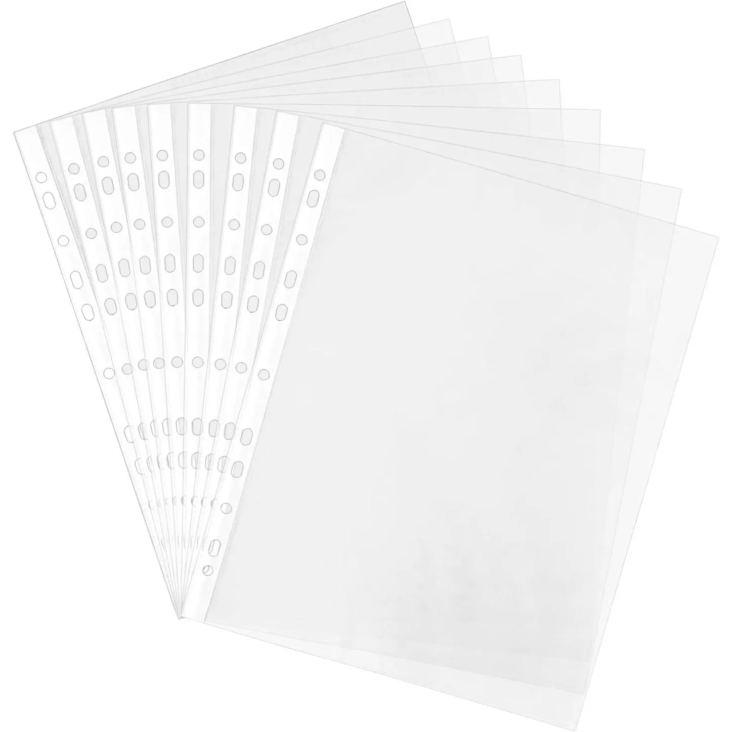 100 count A4 Punched Pocket, Clear Document Folder Waterproo-f File Pouch Transparent Filing Wallets Sleeves for Office School File Supplies(Color:Clear)