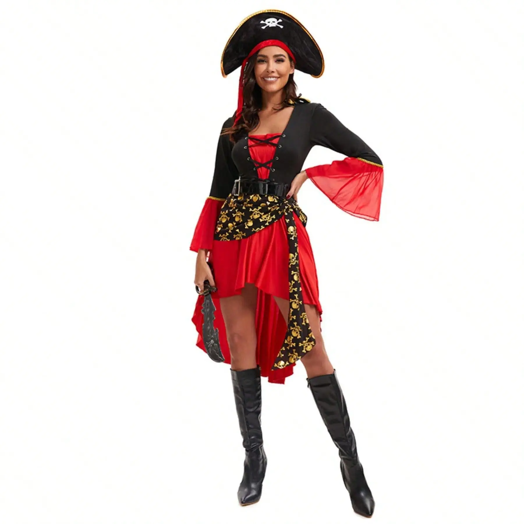 Vintage Medieval Sexy Caribbean Pirates Captain Costume for Female Halloween Carnival Cosplay Suit Woman Gothic Role Playing Fancy Dress Aesthetic Clothes