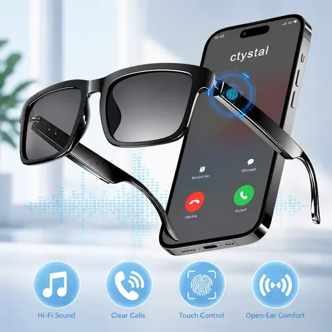 Bluetooth Audio Glasses, Wearable Tech Glasses, Smart Sunglasses with Open Ear Speakers and Touch Control, UV Protection Lenses for Hands-Free Calls, Driving, Cycling, Running and Everyday Wear