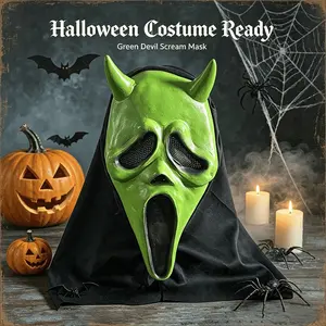 Halloween Horror Mask, Scary Devil Horns Face Mask, Festival Decoration Props, Halloween Party Costume Role Play Props, Holiday Gift
