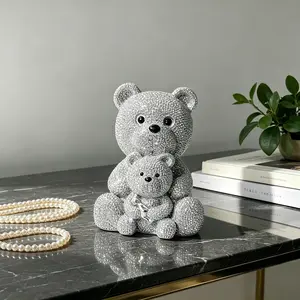 1PC Bling Crystal Bear Sculpture - Glam Resin Bear Ornament for Living Room Tabletop