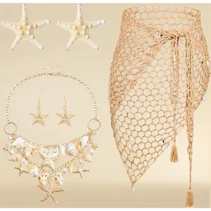 Mermaid Costume Women, Mermaid Costume Accessories Crochet Skirt Mermaids Jewelry Set for Summer Beach Party Halloween