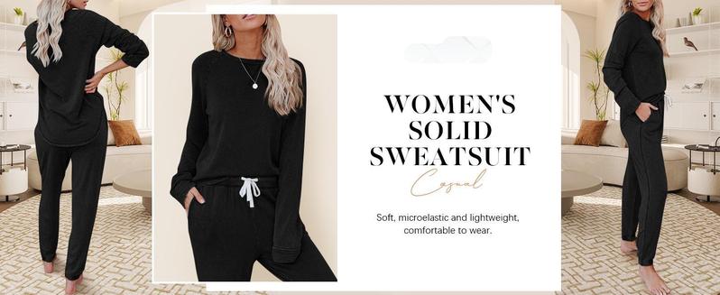 FMEYOA Women's Solid Sweatsuit Set 2 Piece Long Sleeve Pullover and Drawstring Sweatpants Sport Outfits Sets