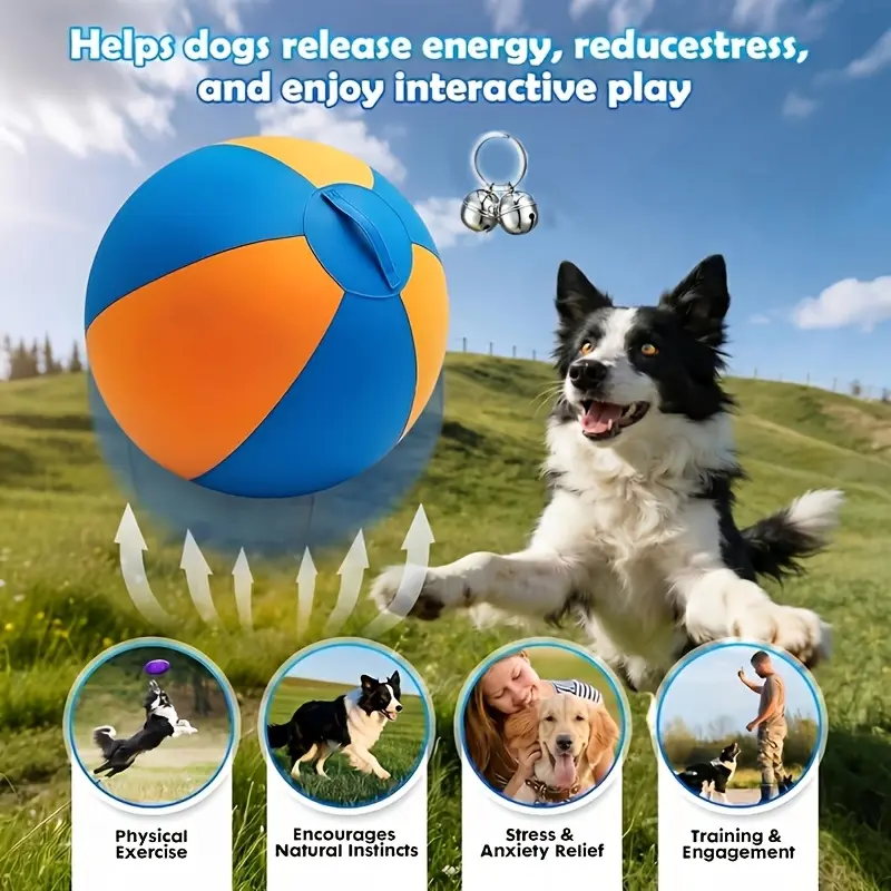 17.7-inch herding ball toy for dogs, large herding game ball with a bell included, accessory for interactive training and outdoor play, suitable for medium and large dog breeds, battery-free