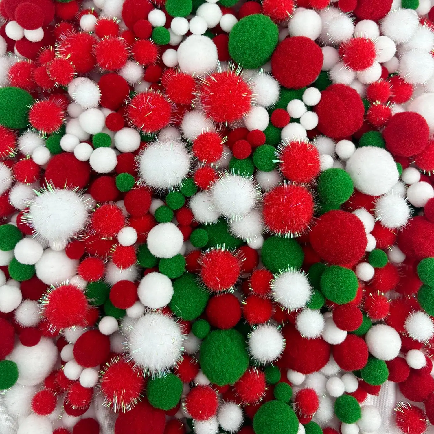 1000 count 0.4 to 1.2 inch Christmas Glitter Pompoms Small Glitter Felt Pompoms, Sizes Pompoms for DIY Arts Crafts Projects, Decorations