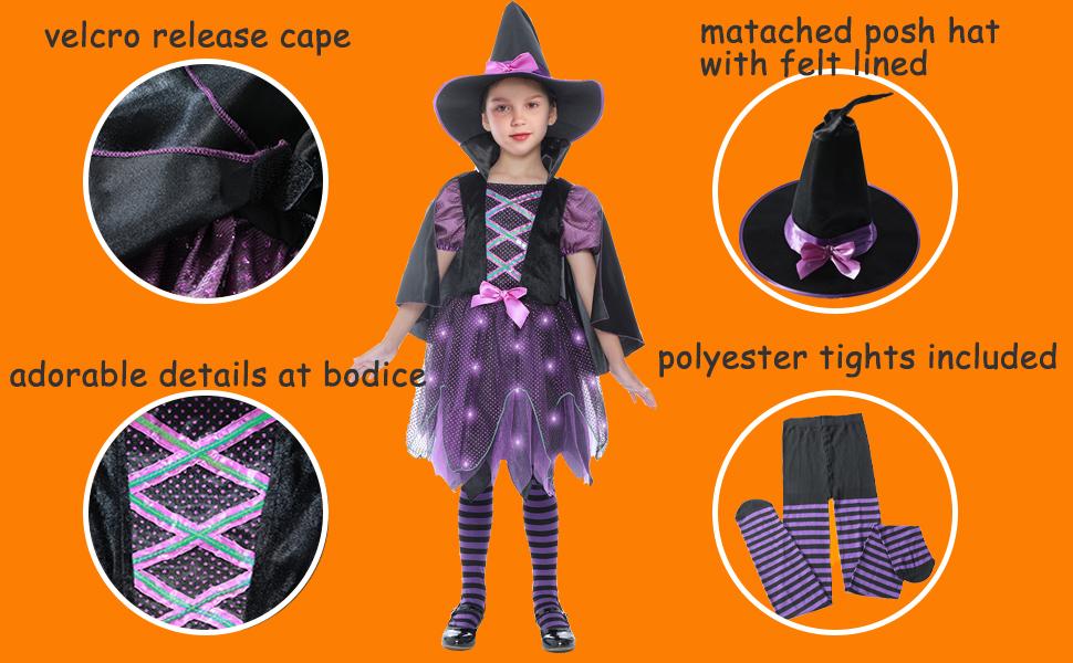 Sincere Party Girls Halloween Witch Costume,Deluxe Adorable Neon Colorful Witch Fancy Dress Up Costumes. Girls Ruffle Geometric Dress