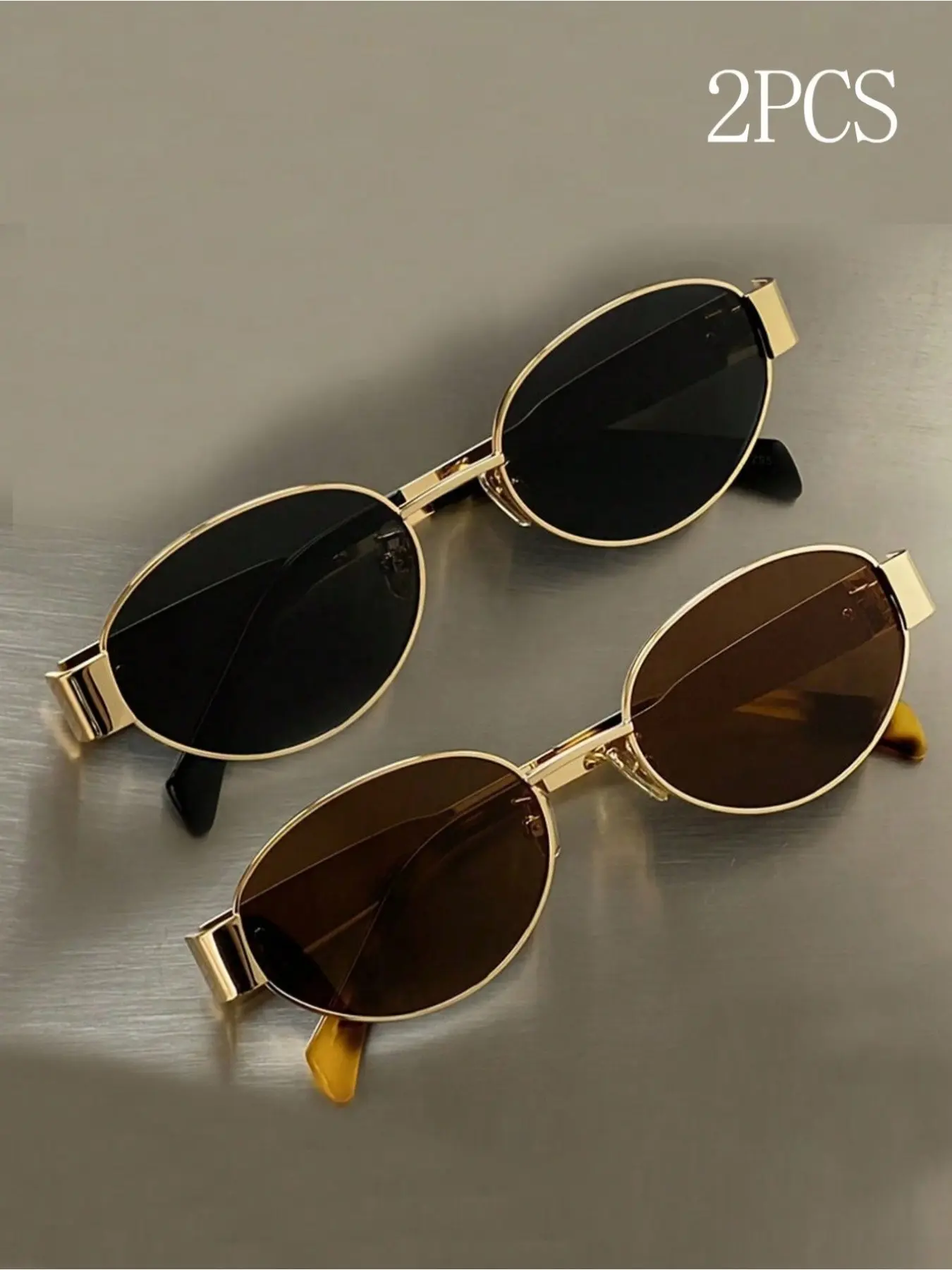 2 Pairs Women's Metal Frame Oval Fashion Glasses, Daily Wear Beach Accessories, Preppy Style for Back to School, Trendy Shades for Women, Trendy Casual Sunglasses, Summer Sunglasses
