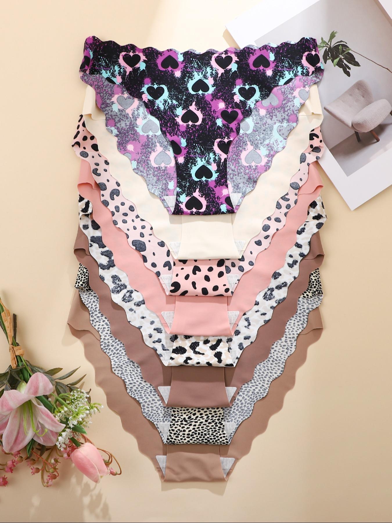 Women's Solid Color / Heart / Leopard Print Scallop Trim Panty, Soft Comfy Breathable Seamless Knicker for Daily Wear, Underwear for All Seasons, Womenswear, Casual Comfy Panties, Fashion Breathable Underwear