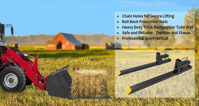 GARVEE 1500lbs 43" Clamp-on Pallet Forks for Skidsteer and Tractor - Heavy-Duty Attachment for Efficient Material Handling and Loading in Agriculture and Construction Applications.