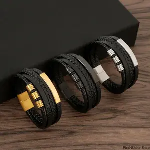 Men's 3-Pack Multi-Layered Leather Braided Bracelets - Stacking Stackbracelets, Unisex Classic Hand-Woven Fashion Accessories, Daily Jewelry for Wholesale & Dropshipping