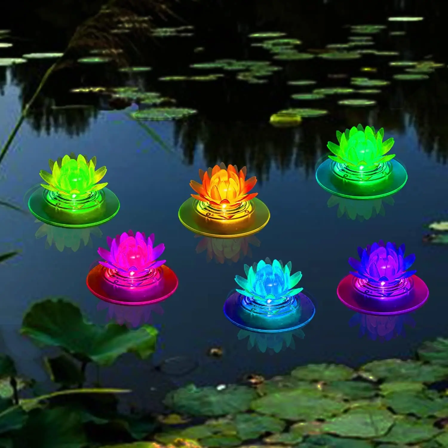2 Pack Solar Lotus Pond Lights, Floating Color Changing Lotus Flower Pool Lights Led Waterproof Outdoor Swimming Pool Pond Submersible Lights
