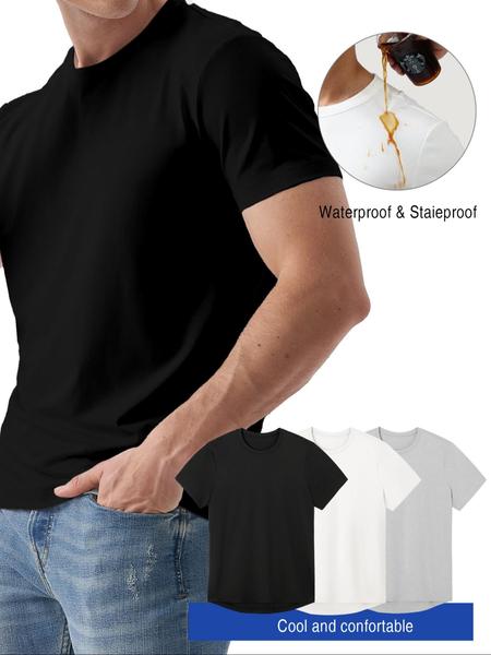1/3pc Technology Waterproof Stain Oil-Resistant Lightweight T-Shirt, Men's Casual Versatile Shirt in Multiple Colors