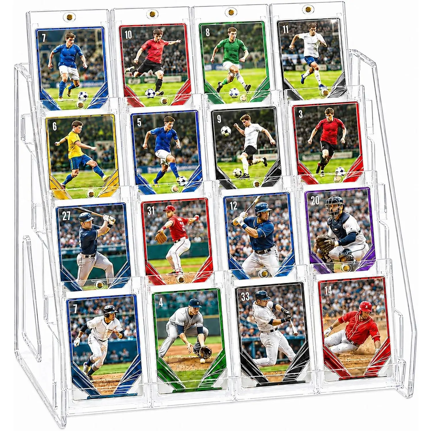 4 Tier Acrylic Trading Card Display Stand, 12" Riser Display Shelf for Magnetic Holders, Toploaders, PSA Graded Cards, TCG Sports Card Collection (1 Pack)