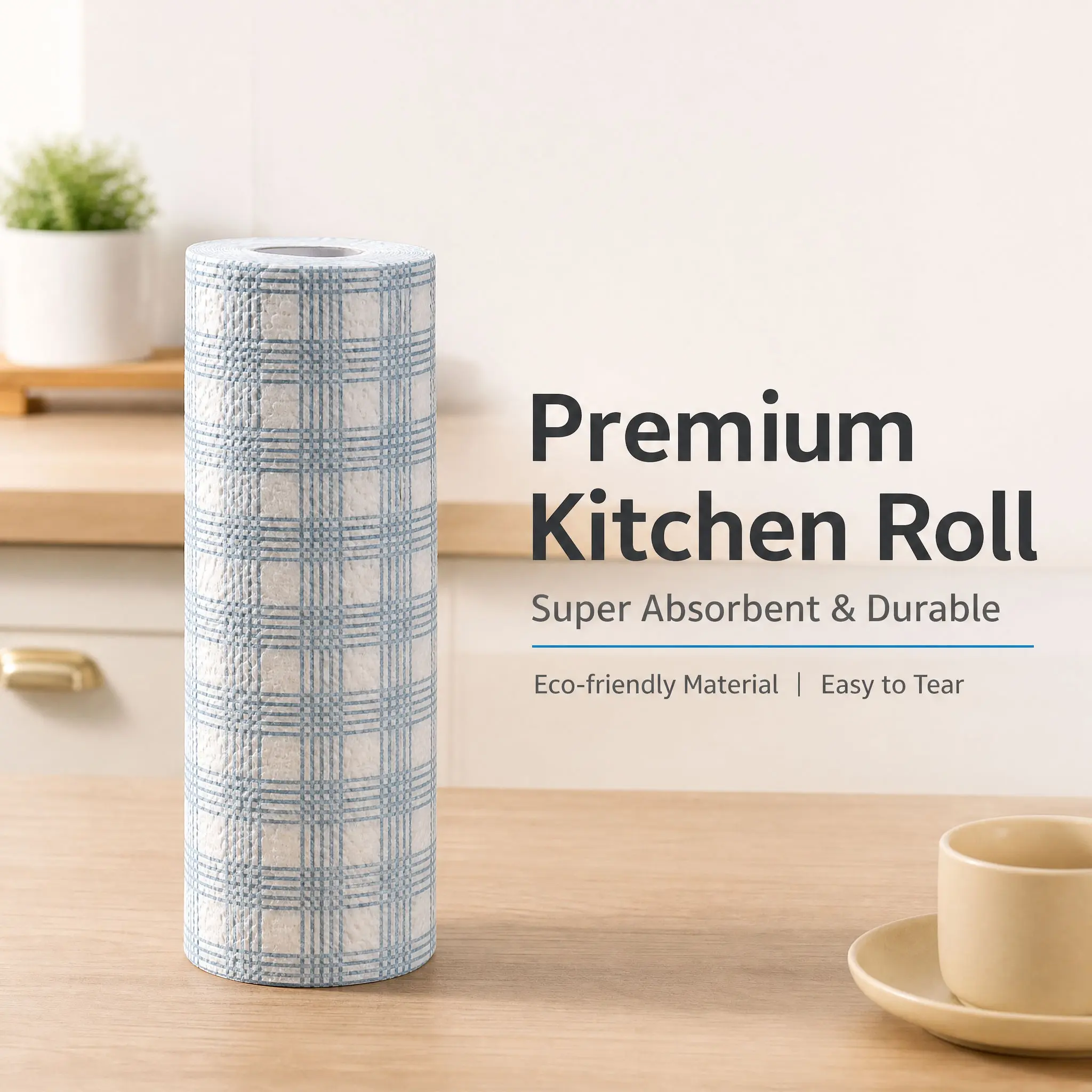 Washable Microfiber Cloth Roll, Blue Plaid Design, Multi-Use Dry/wet Kitchen Towel, Soft Non-Woven Fabric for Home, Restaurant, Bathroom, Outdoor Use